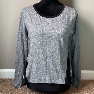 Women's Heather Gray Long Sleeve Crewneck Top with Black Contrast